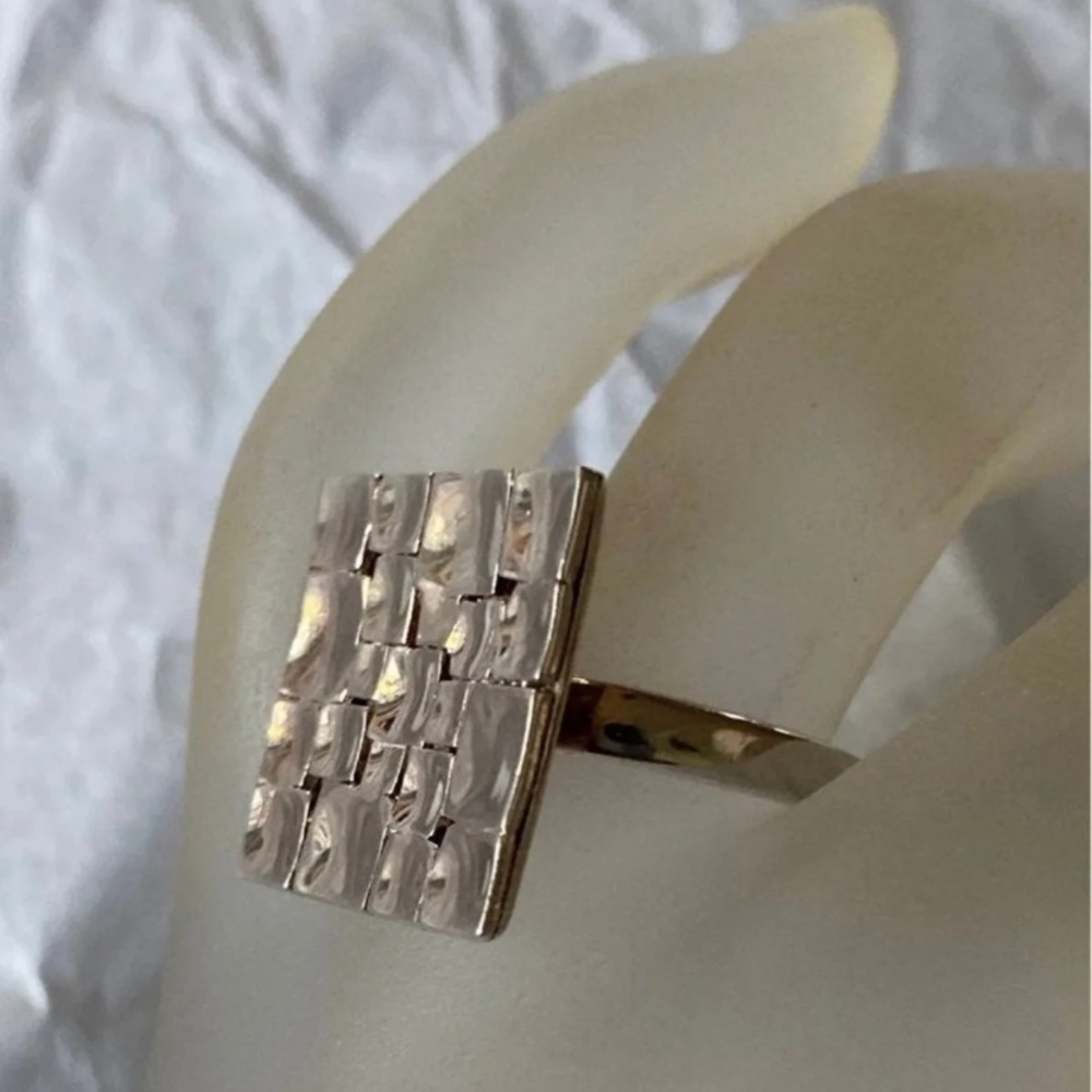 .925 Sterling Silver Patterned Square Ring - image 1